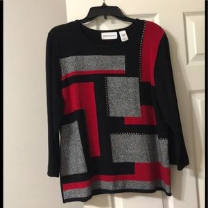 Alfred Dunner red/black/gray color block sweater. Size L. Great condition.